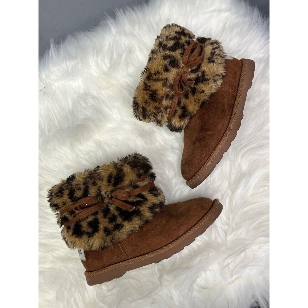 Makalu California Boots Girls Toddler 8 Brown Leopard Print Faux Fur Ankle Zip